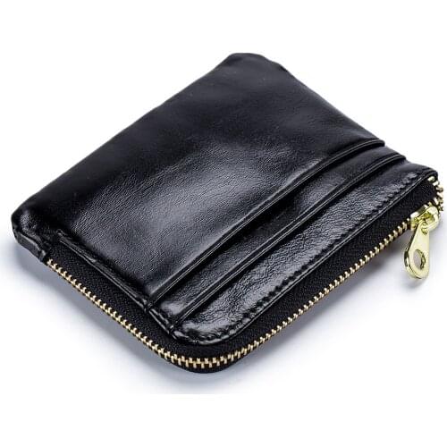 Genuine Leather Small Coin Purse Men Credit Card Holder Women Zipper Around Wallet