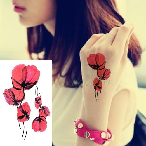 Fashion Waterproof Temporary Tattoo Beautiful flower Red Rose Fake Tatto Flash Tatoo Wrist Foot Hand Chest For Girl Women Men