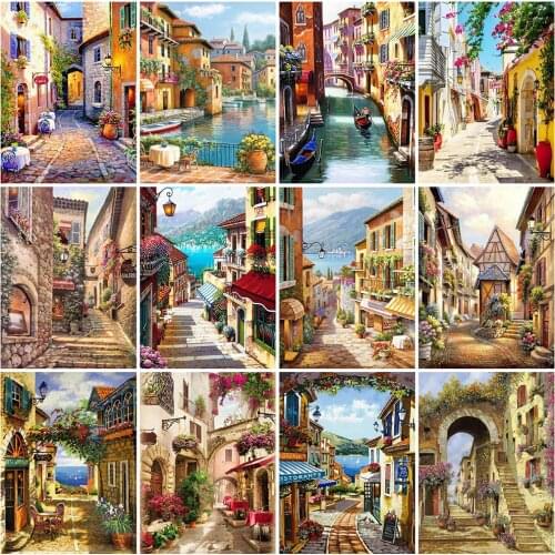MomoArt 5D DIY Diamond Embroidery Street Full Square Diamond Painting House Landscape Cross Stitch Mosaic Home Decorations