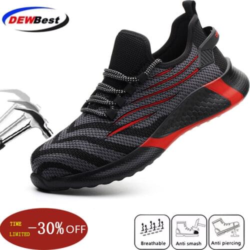 Mens boots, indestructible sports shoes, work boots, anti-smash and anti-puncture construction safety shoes, with steel toe cap