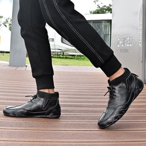 Selling Mens Octopus Socks Mens Shoes Genuine Leather Comfortable Non-slip Waterproof Flat Head Lace-up Shoes 38-46