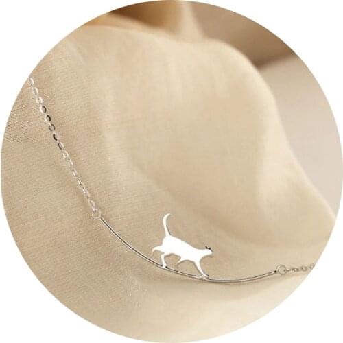 New Fashion Cat Curved Simple Personality Silver Color Jewelry Cute Animal Walking Cat Clavicle Chain Necklaces
