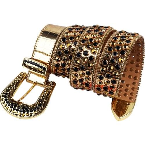New Golden Rhinestones Belt Western Cowboy PU Leather Belts For Women Man Bling Crystal Luxury Designer Diamond Studded Belt