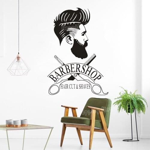 Barber Shop Window Decal Hipster Man Wall Sticker Hair Salon Scissors Murals Shave And Haircut Logo Wall Window Poster P50