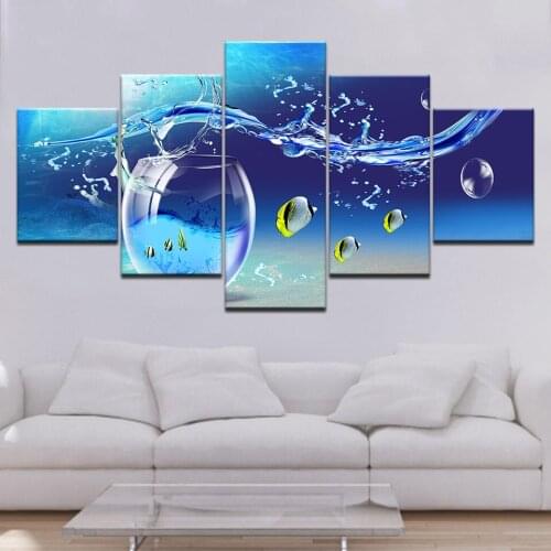 The swimming fish 5 piece Wallpapers modern Modular Poster art Canvas painting for Living Room Home Decor