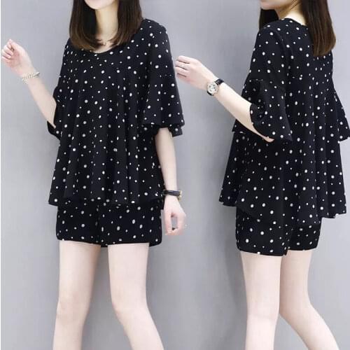 Casual Tracksuit Women Summer Fashion Print Plus Size Two Piece Set Short Sleeve Tops and Wide Leg Shorts Sport Suit X170