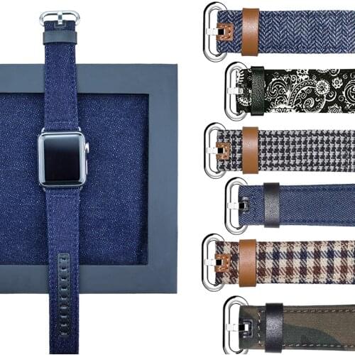 Fashion Style Watchbands For Apple Watch 6 se Band 38mm 40mm 42mm 44mm Leather/Fabric Denim Strap iWatch Strap Series 3 4 5