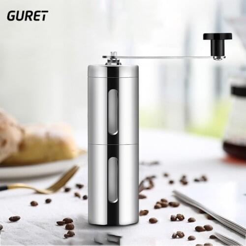 GURET Manual Coffee Grinder Stainless Steel Adjustable Hand Crank Grinding Coffee Bean Grinder Ceramic Precision Cafe Tools
