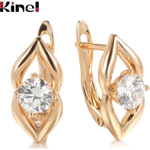 Kinel Hot Fashion Simple Natural Zircon Earrings 585 Rose Gold Glossy Earrings For Women High Quality Daily Fine Jewelry