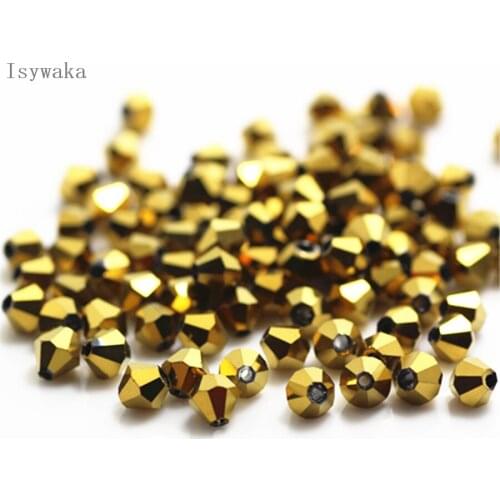 Isywaka Sale Shining Golden Color 650pcs 3mm Bicone Austria Crystal Beads Glass Beads Loose Spacer Bead for DIY Jewelry Making