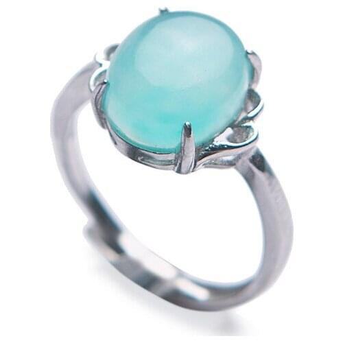Genuine Natural Adjustable Amazonite Crystal Ring Trendy 925 Sterling Silver Stone Women Ring Adjustable Size Crystal Ring