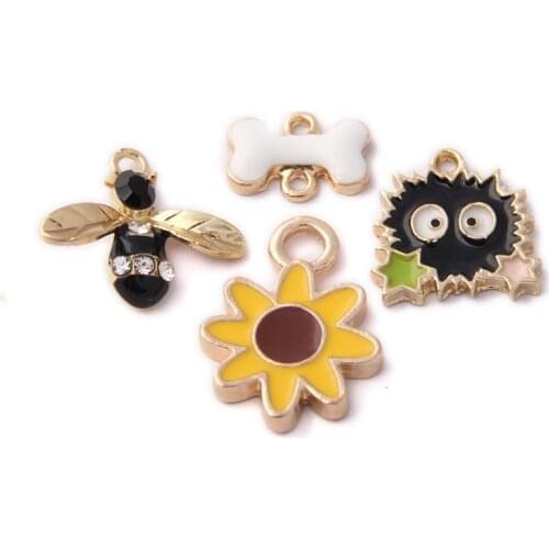 10pcs/Lot Rhinestone Bee Bones Shape Enamel Charms Drop Oil Earring Pendant Diy Jewelry Alloy Accessories