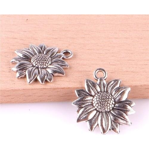 15pcs 19*21mm Alloy Plant Sun Flower Pendants Antique Silver Charms DIY Handmade Pendant For Jewelry Making 23352