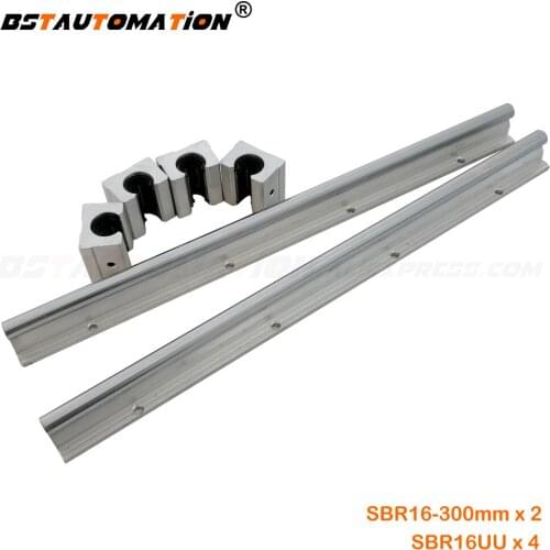 2 set 16mm SBR16 Linear round rail 300mm shaft support with 4pcs SBR16UU Bearing Block for cnc parts