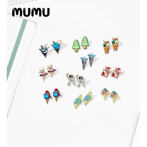 2021 New Planet Ice Cream Stud Earring Summer Desserts Epoxy Jewelry Resin Acrylic Earrings Handmade Gifts Girl