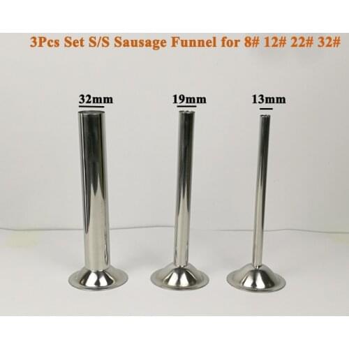 3pcs set stainless steel Sausage Stuffer Tubes Sausage Maker Stuffing Tubes sausage filling funnel for #8#1222#32# Meat grinder
