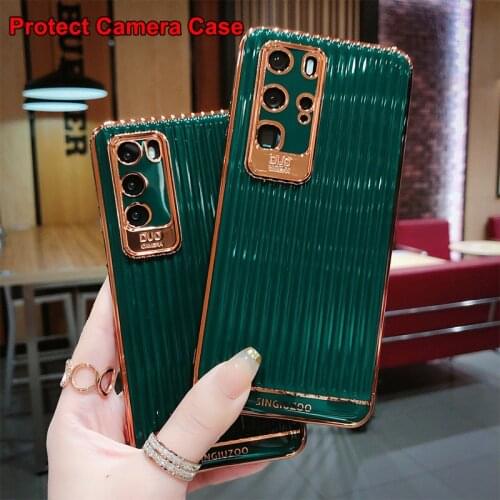For Huawei P40 Pro P40 Mate 30 Pro Mate30 Case Striped Elec-plating Soft Camera Protecter Cover for Huawei P40Pro Funda Coque