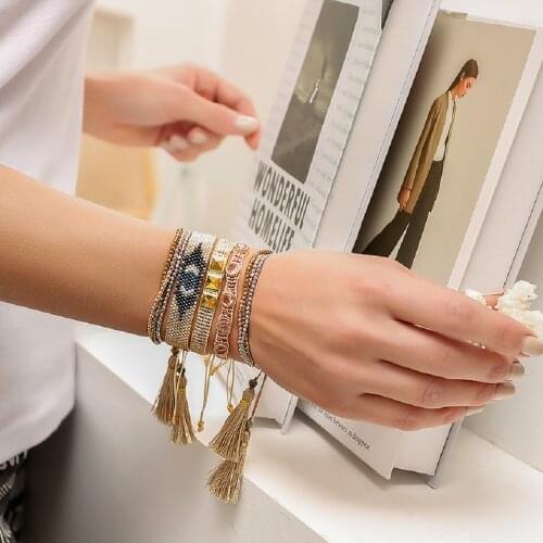 Go2boho Miyuki Bracelets Set for Women Greek Eye Bracelet Rhinestone Jewelry Multilayer Hematite Beaded Pulsera Tassel Jewellery