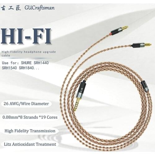 GUcraftsman 6N OCC copper for SHURE SRH1440 SRH1540 SRH1840 4Pin XLR 2.5MM/4.4MM Balance Headphone cable