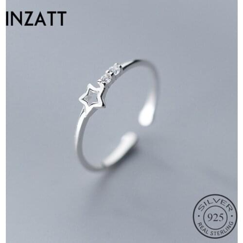 INZATT Genuine 925 Sterling Silver Romantic Ring For Trendy Women Cute Hollow Zircon Star Fashion Jewelry Valentines Day Gift