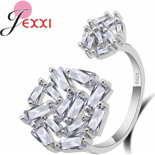 Women Resizable Ring for Wedding Engagement 925 Sterling Silver Jewelry Paved Full Shiny Rhinestone Ladies