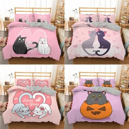 Cartoon Animal Lovely Cats 3D Bedding Set Duvet Cover Sets Adults Kids Bedclothes 2/3pcs Single Queen King Twin Size Bed Decor