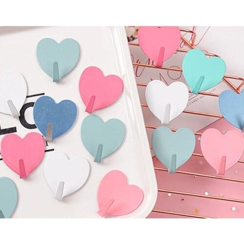 Creative metal heart-shaped cute hook strong adhesive girl heart hook no trace after paste door hook Towel Rack Kitchen