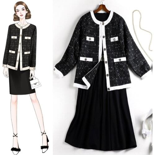 4XL 5XL plus size spring autumn women tweed coats 2020 female casual single breasted black jacket JC85