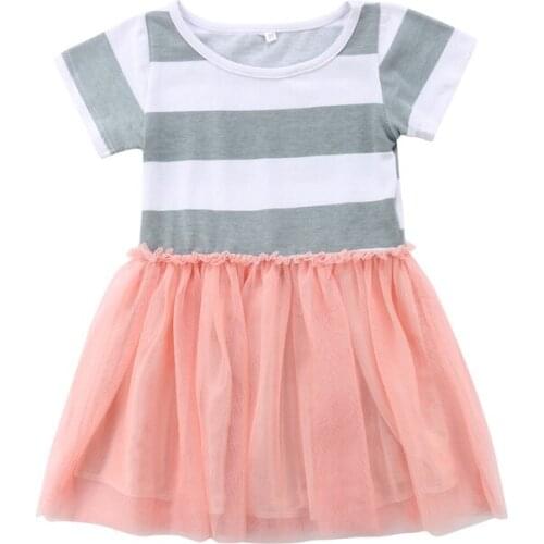Summer Cute Baby Girls Striped Lace Short Sleeve Dress Kids Party Pageant Princess Casual Tutu Dresses