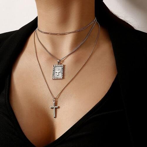 Cross Square Tag Multilayer Thin Chain Choker Necklaces Fashion Jewelry Charm Can Be Wholesale Necklace For Women