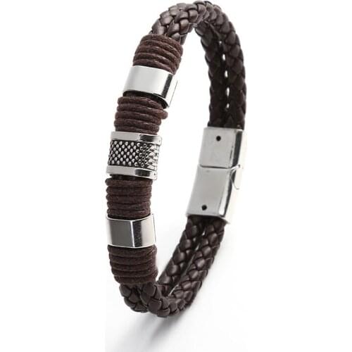 Multilayer Braided Leather Men Bracelet Bangles Magnetic-clasp Cowhide Wrap Trendy Personality Bracelet Couple Gift Accessories