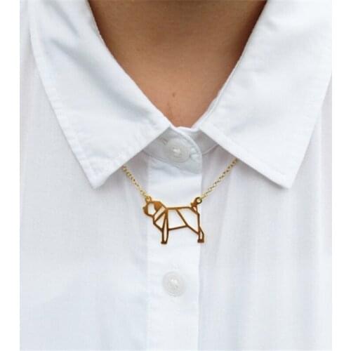 Fashion origami pug Necklace Geometric jewelry drop ship cute dog pendant necklace Animal lover gift for ladies