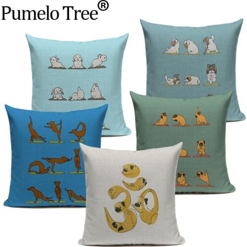 Pug Dog Rabbit Yoga Cushion Cute Cover Sleep Dog Throw Pillow Cover Animal Cushion Cover Sofa Decoratove Pillow Case Custom