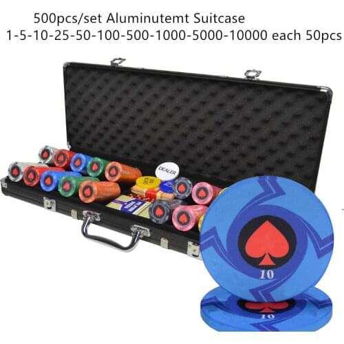 100-500PCS Bulk Order Customize Denomination Ceramic Material Texas Hold'em Poker Chips Set