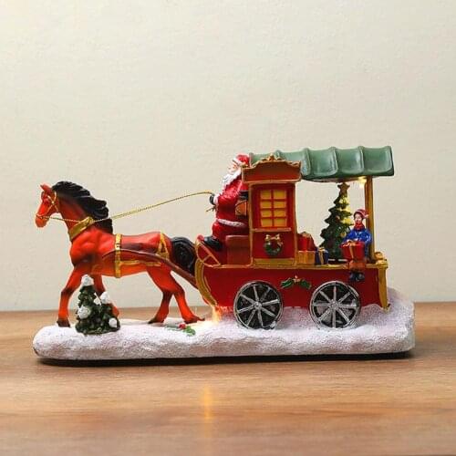 Santa Claus Carriage Desktop Ornaments With Music LED Glowing Navidad Natal New Year Gift Classic Christmas Decorations For Home