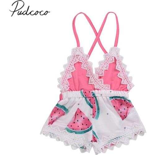 2018 Brand New Newborn Toddler Infant Kids Baby Girls Lace Clothes Bodysuit Jumpsuit Sleeveless Sunsuit Watermelon Outfits 0-5T