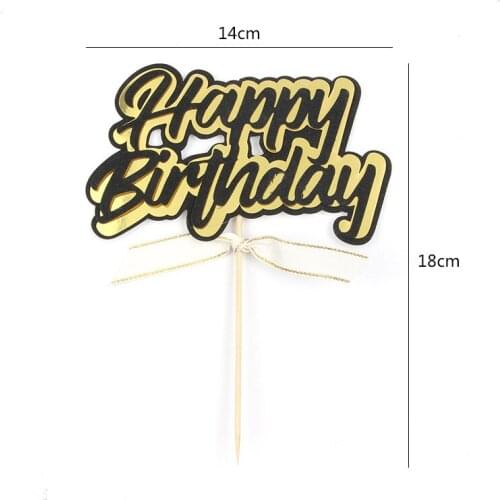 New INS Gold Happy Birthday Cupcake Topper Ribbon Baby Shower Black Paper Cake Topper For Kids Birthday Party Cake Decorations