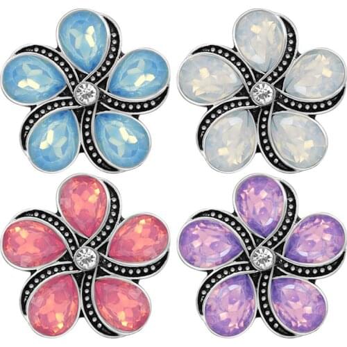 New Beauty Rhinestone Flowers Pure Crystal 18mm snap buttons fit 18mm snap necklace jewelry wholesale KZ3406 Women Gift