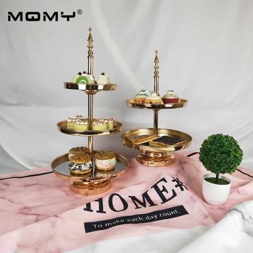 Wholesale Wedding Golden Dessert Metal 2, 3 Tier Birthday Decoration Acrylic Mirror Cake Stand