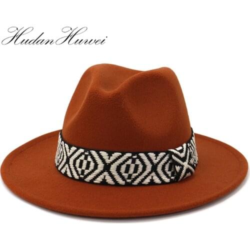 Autumn Winter British Classical Style Woolen Jazz Fedora Hat Men Women Wide Brim Church Panama Caps