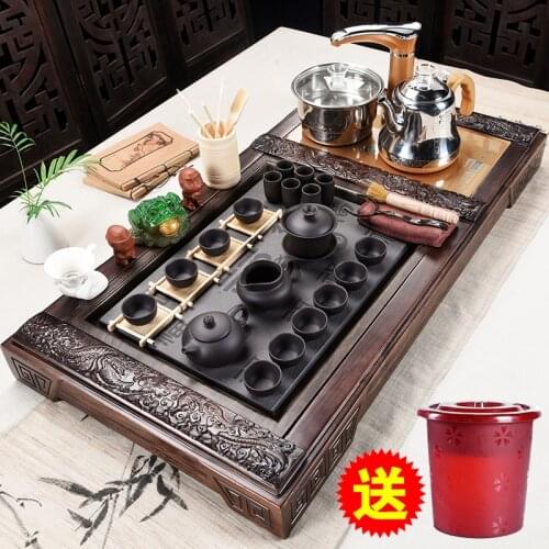 Tea tray Fully Automatic Four in One Tea Set Household Solid Wood Tea Plate Set Kung Fu Purple Sand Ceramic Tea set