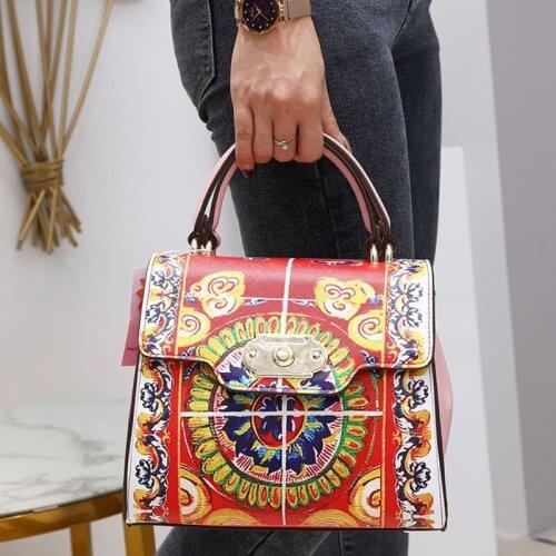 Luxury Handbags Women Bags Designer Retro Ethnic Style Tote Bag Ladies Leather Printing Messenger Bags Woman Casual Shoulder Bag