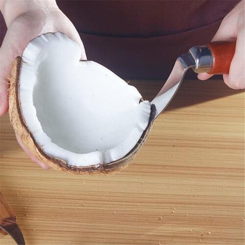 Coconut Tool Stainless Steel Coconut Meat Removal Durable Wooden Handle Coconut Opener for Kitchen Coconut Meat Remover