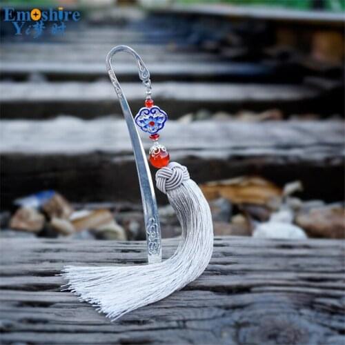 Silver Color Bookmark Lettering Chinese Style Creative Gift Custom Original Gift tassel Lettering Bookmark for Students M172
