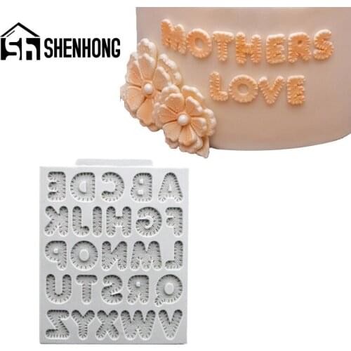 SHENHONG Stitched Letter Silicone Fondant Cake Mold Biscuits Chocolate Alphabet Pattern Gum Paste Sugar Craft Decorating Mould