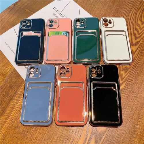 Electroplated Card Bag Silicone Phone Cases For iphone 11 12 Pro Max 8 7 Plus SE 2020 X XR XS Max Case ShockProof Back Cover