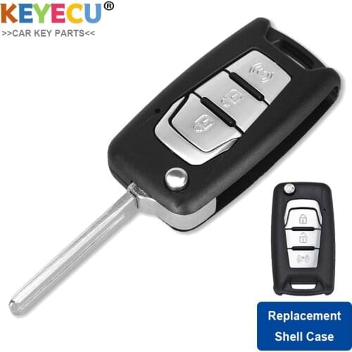 KEYECU New Arrival Flip Folding Remote Car Key Shell Case Fob 3 Buttons For SsangYong Korando New Actyon C200 2016 2017 Uncut