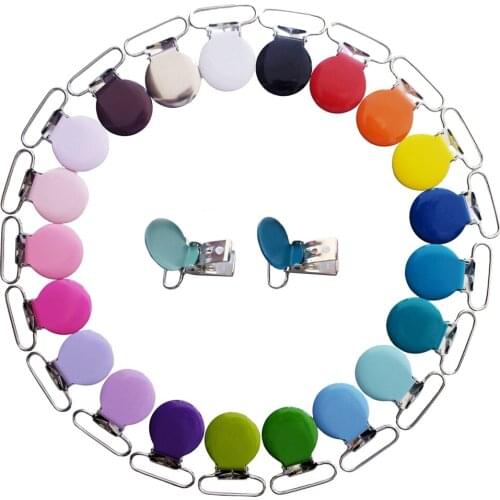Sutoyuen 280pcs Enamel Round Shaped Pacifier Clips Baby Dummy Nipple Soother Holder Suspender Clip Clasps Hook for 25mm Ribbon