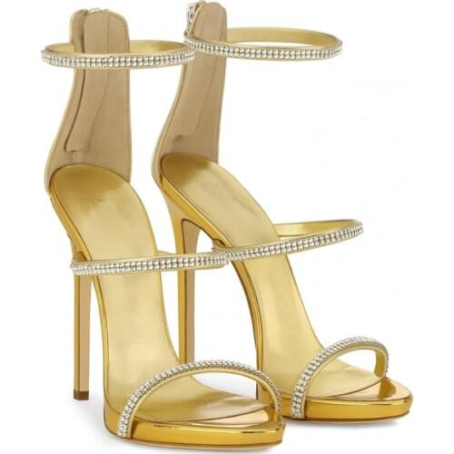 Summer new style stilettos with rhinestones sexy patent leather metallic bridal wedding shoes banquet dress daily sandals women