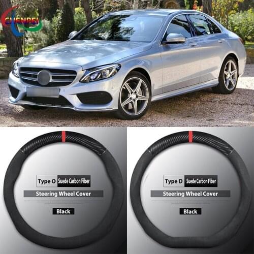Four Seasons Universal Non-Slip Carbon Fiber Suede Steering Wheel Cover For Mercedes-Benz C-Class Car Interior Accessories